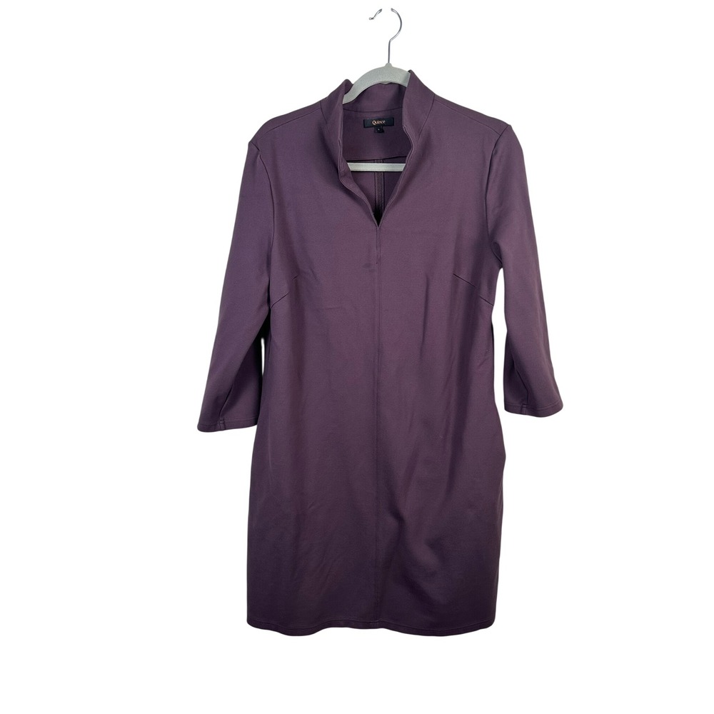 Quince Mini Dress Women L Purple Excellent Ponte Split Neck 3/4 Sleeve Sheath